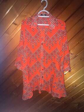 LIOR Paris Orange Geometric Print Long Sleeve Button Down Shirt Dress Size M